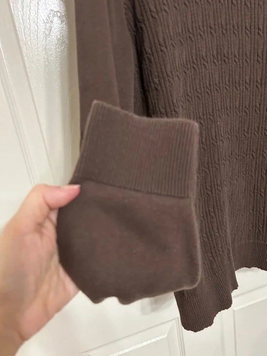 Kim Rogers Chocolate Brown Cotton Cable Knit Button Shoulder Crewneck Sweater L - Picture 7 of 15